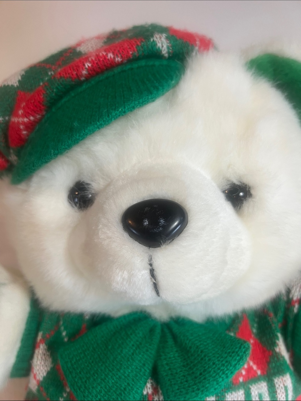 Plush white SantaBear 1990 KMart has tags red green argyle sweater Holiday Bear - Picture 3 of 11